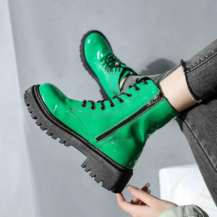 Lace Up Faux Leather Ankle Boots - Festigal