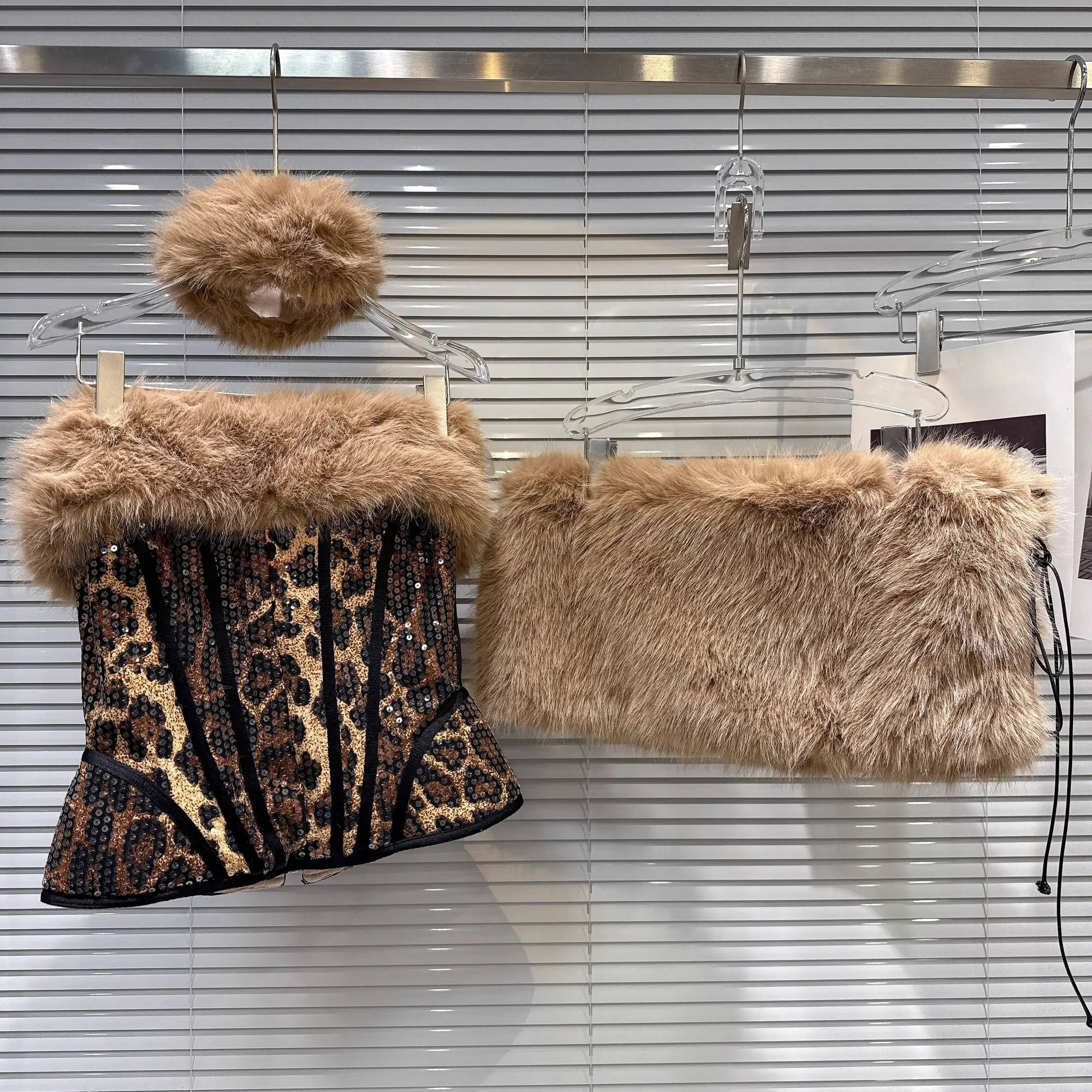 Leopard Print & Faux Fur Three Piece Set - Festigal