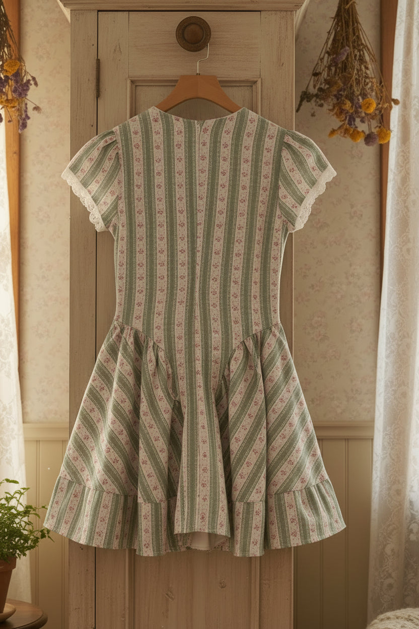 Floral Striped Bow Skater Dress
