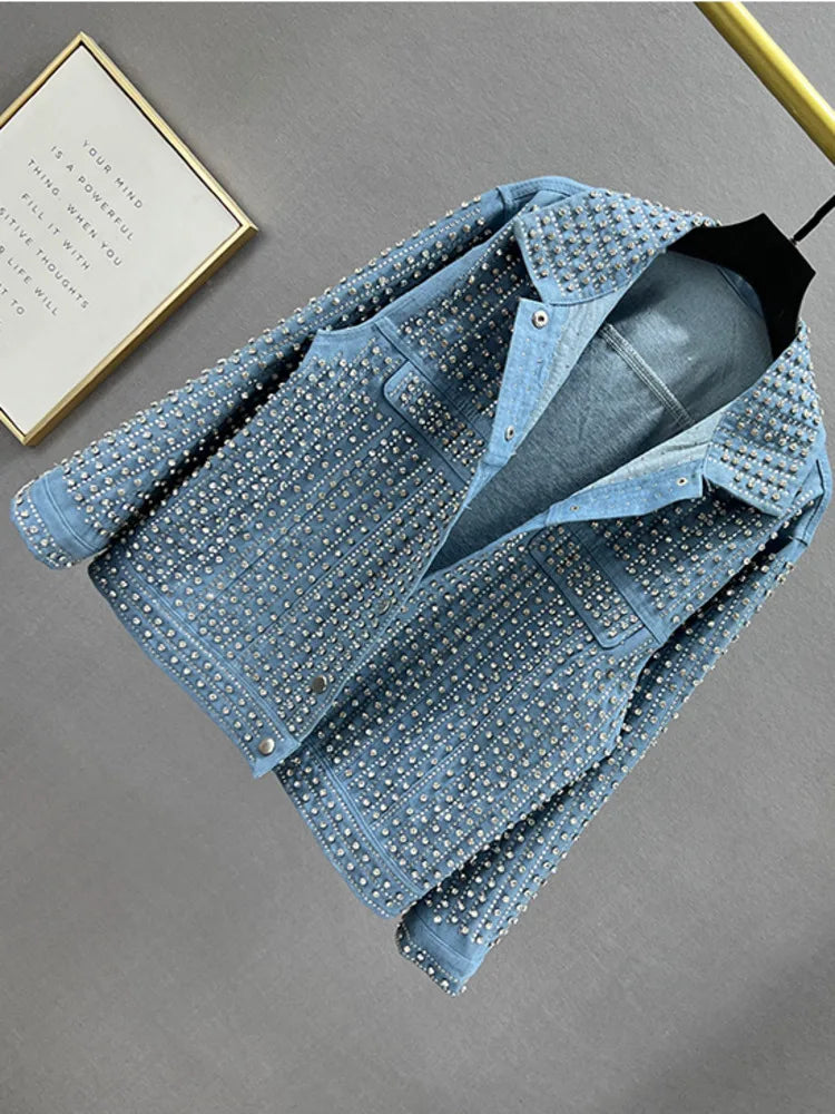 Rhinestone Embellished Denim Jacket - Festigal