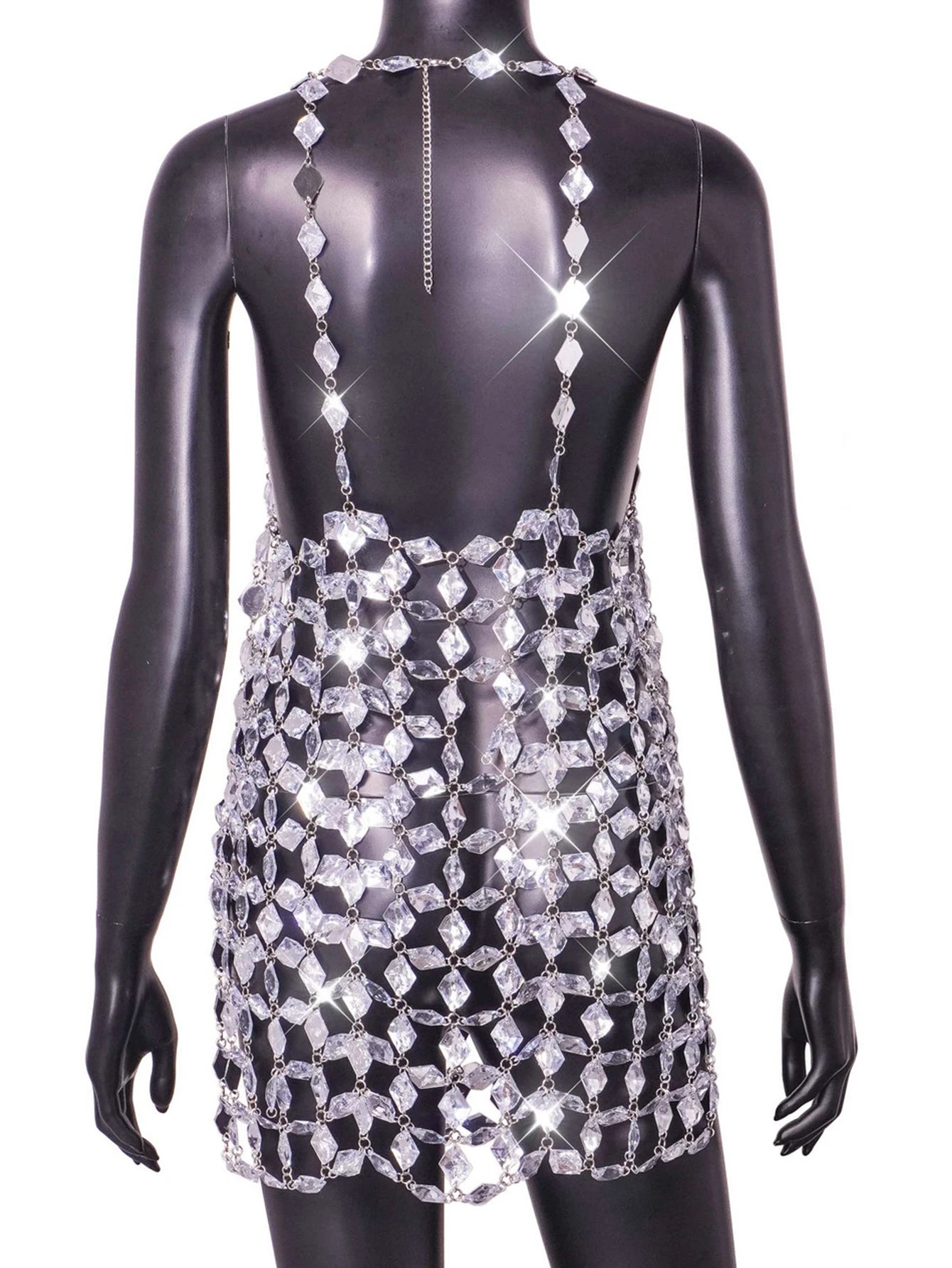 Rhinestone Hollow Out Dress - Festigal