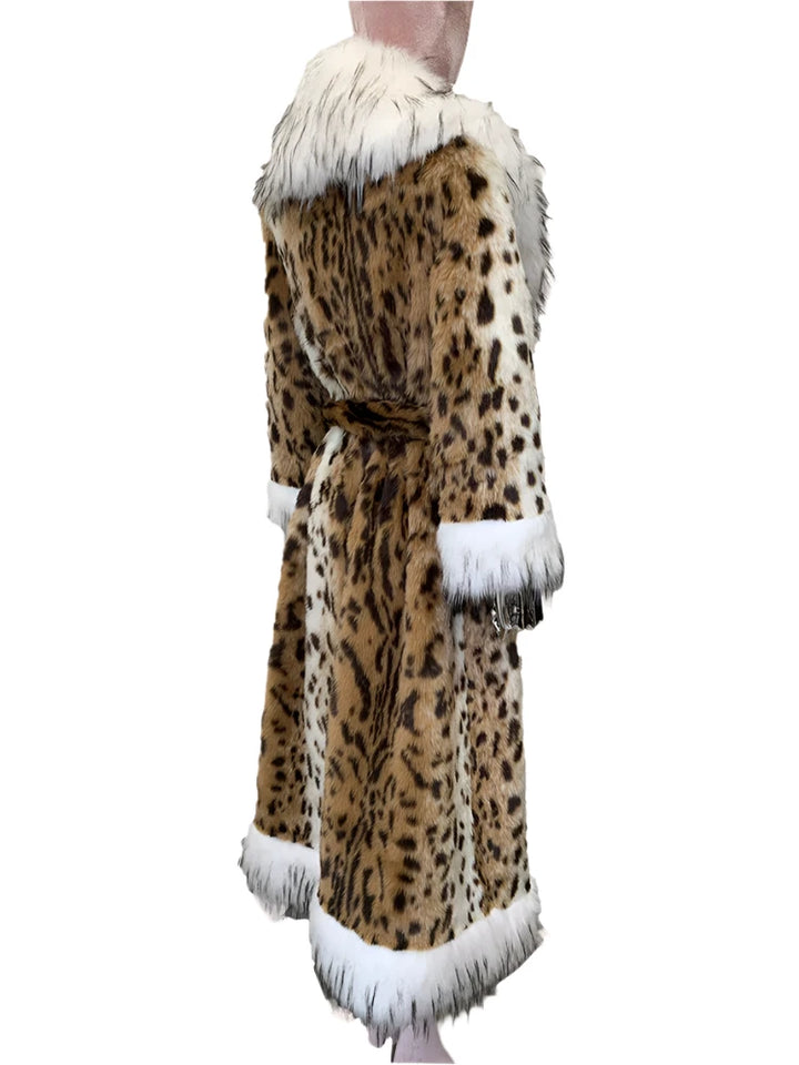 Long Faux Fur Leopard Print Coat - Festigal