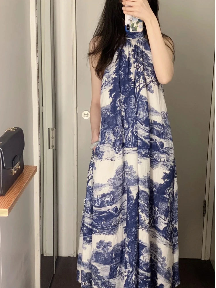 Halter-neck Landscape Midi Dress - Festigal