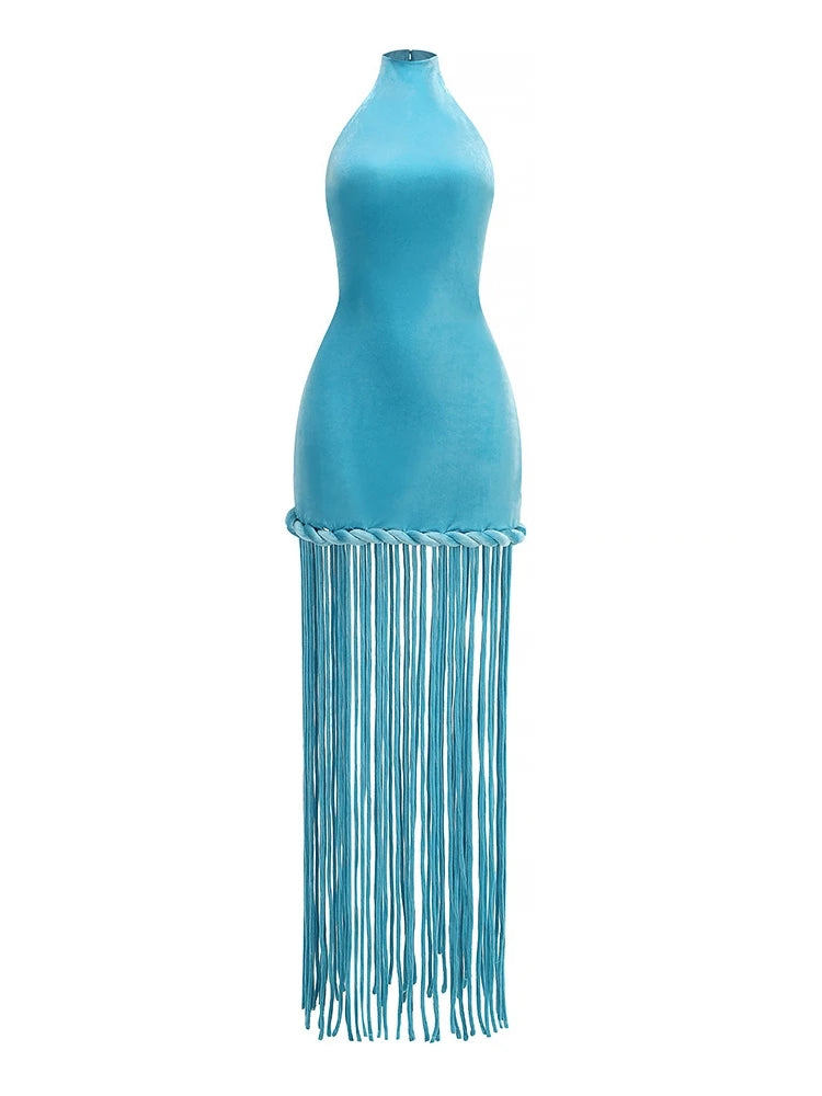 Velour Rope Tassel Maxi Dress