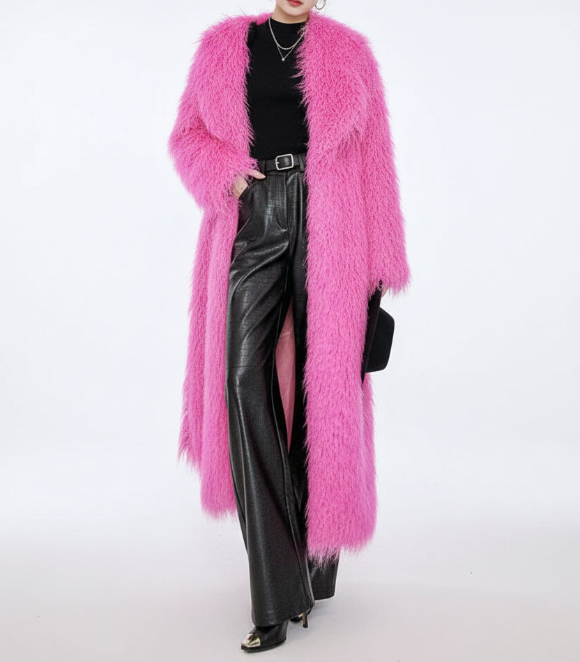 Shaggy Long Waist Tie Coat