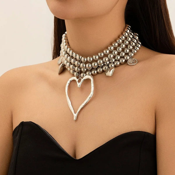 Multi-Layered Beaded Heart Necklace - Festigal