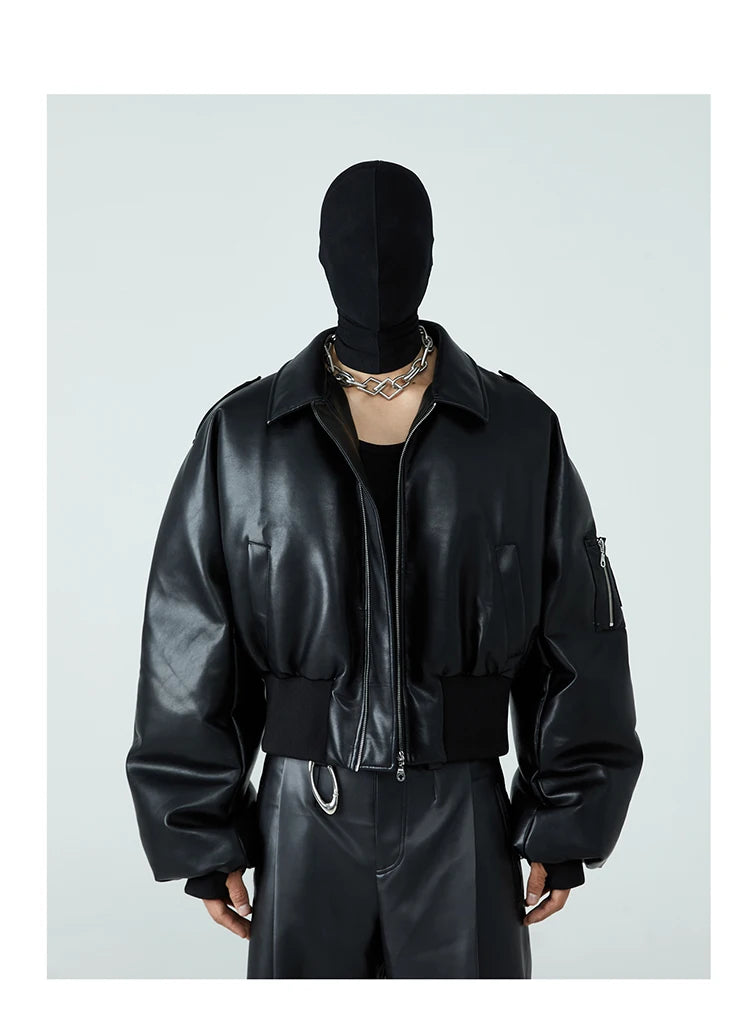 Black Faux Leather Bomber Jacket - Festigal