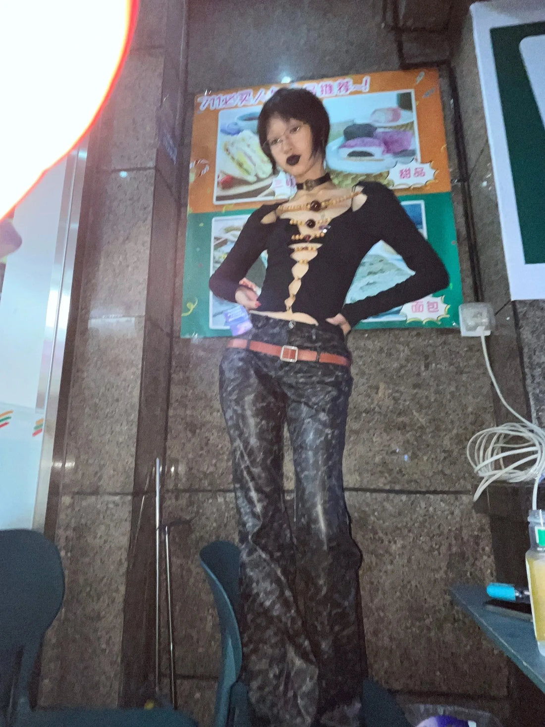 Beaded Hollow Out Long Sleeve Top - Festigal