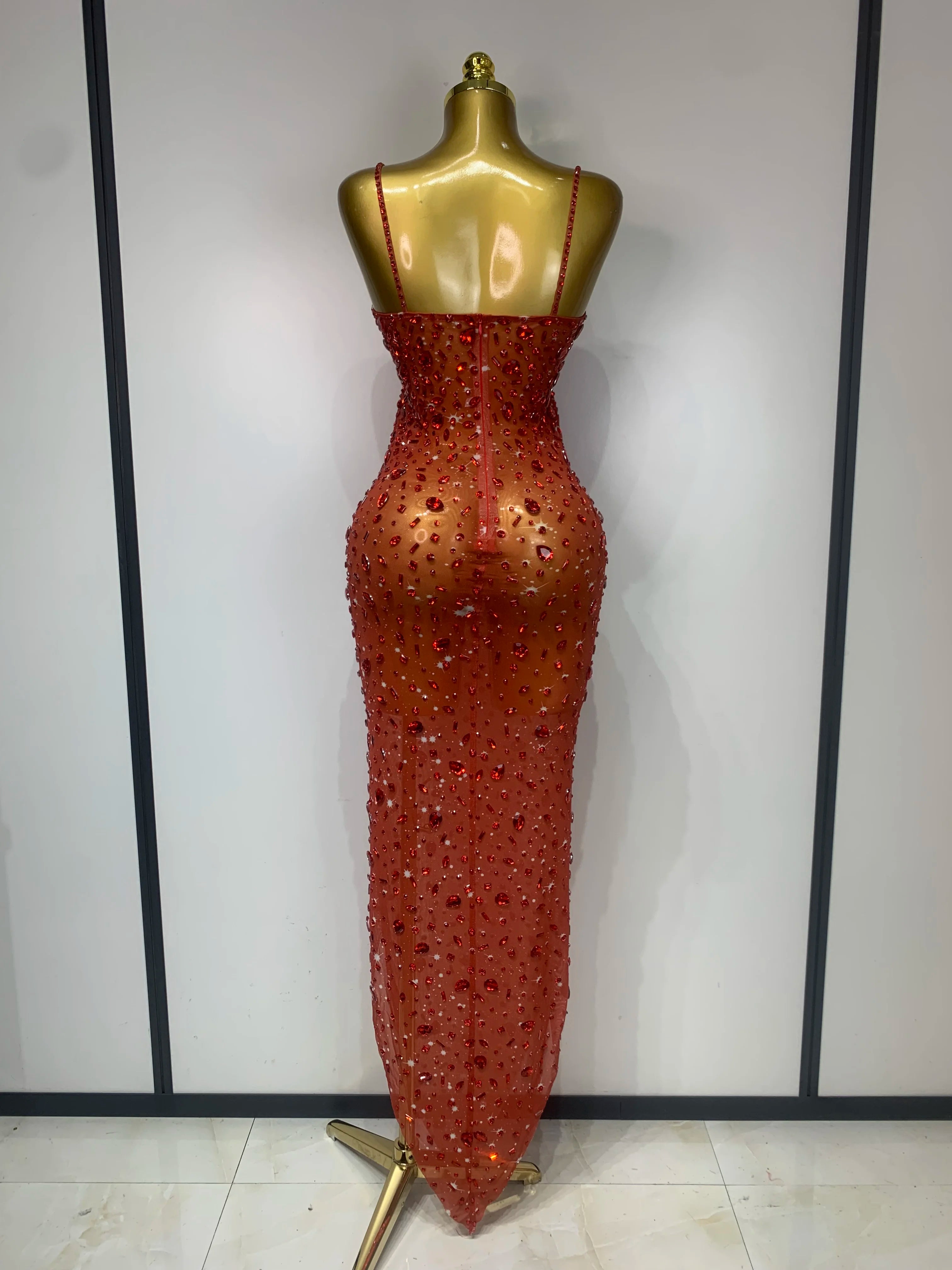 Rhinestone Mesh Maxi Dress