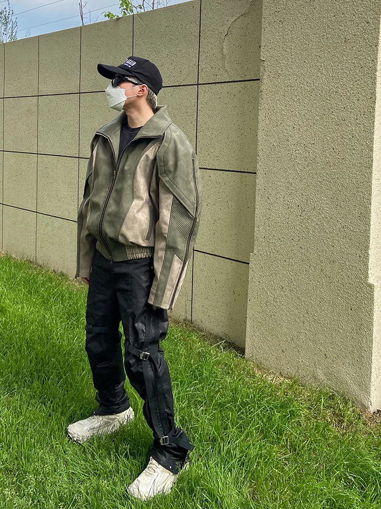 Mens Faux Leather Patchwork Jacket - Festigal