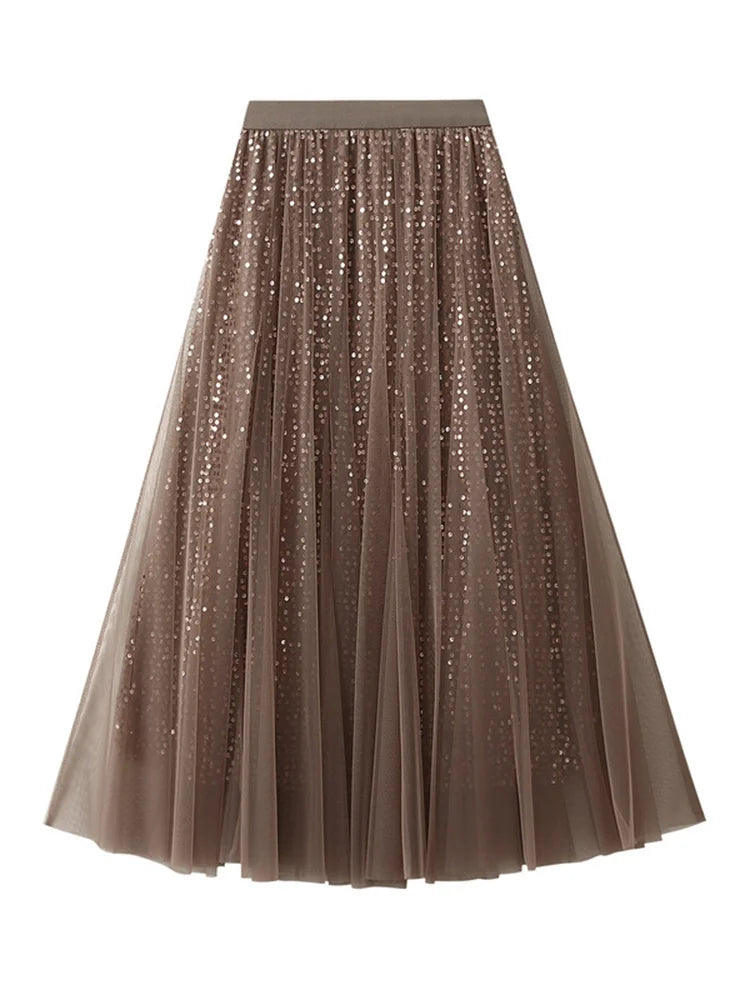Sequin Mesh Midi Skirt - Festigal