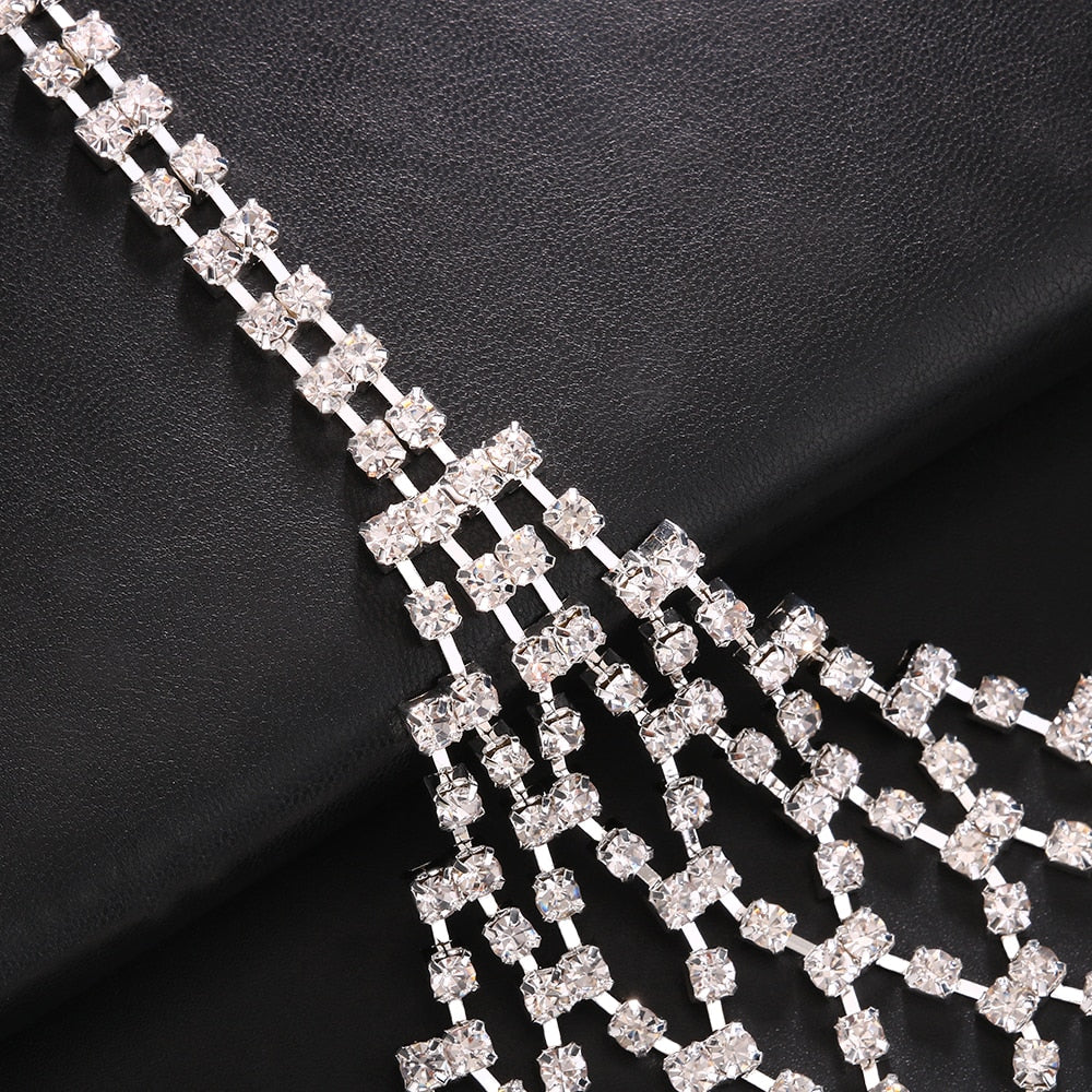 Rhinestone Tassel Harness Style Bralette Crop Top - Festigal