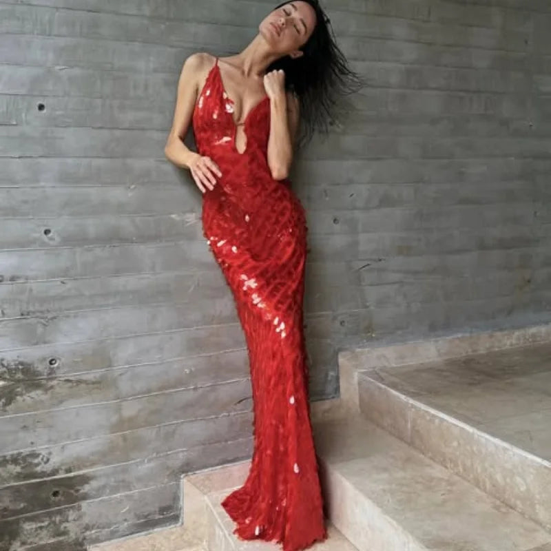 Red Sequin Maxi Dress - Festigal