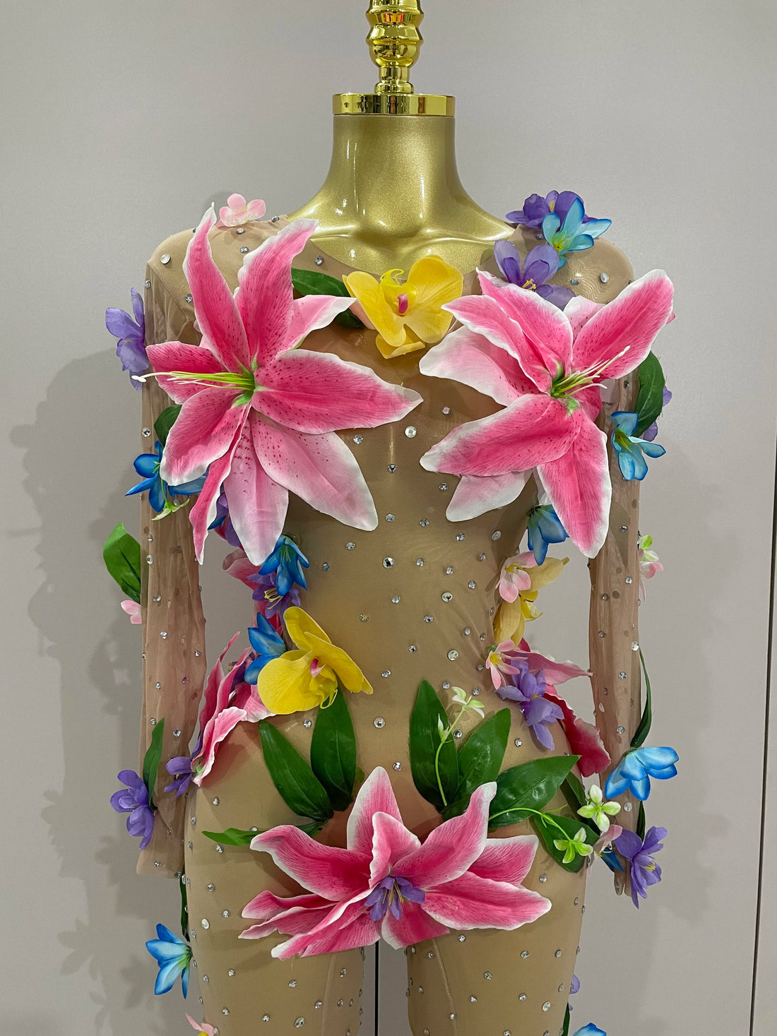 Flower Mesh Rhinestone Jumpsuit