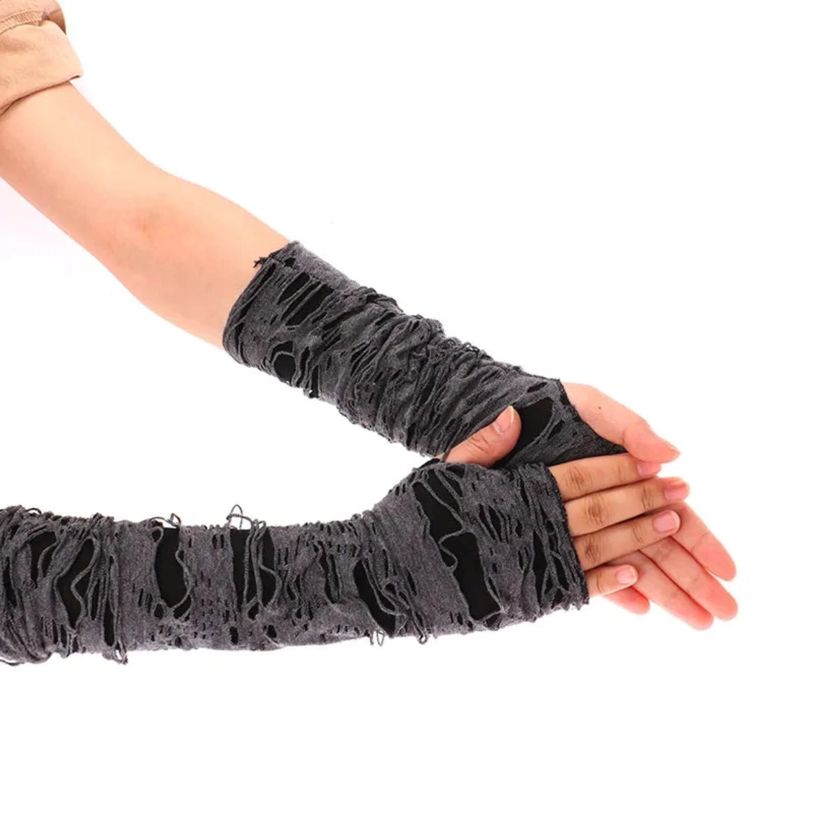Ripped Holes Fingerless Halloween Goth Gloves - Festigal