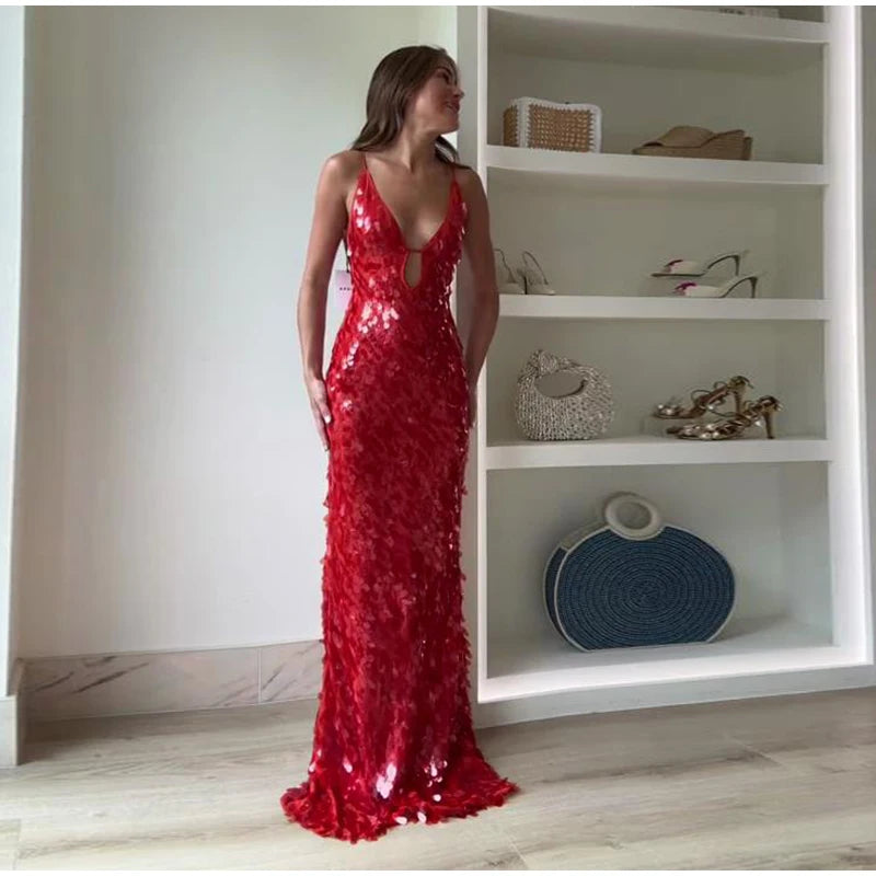 Red Sequin Maxi Dress - Festigal