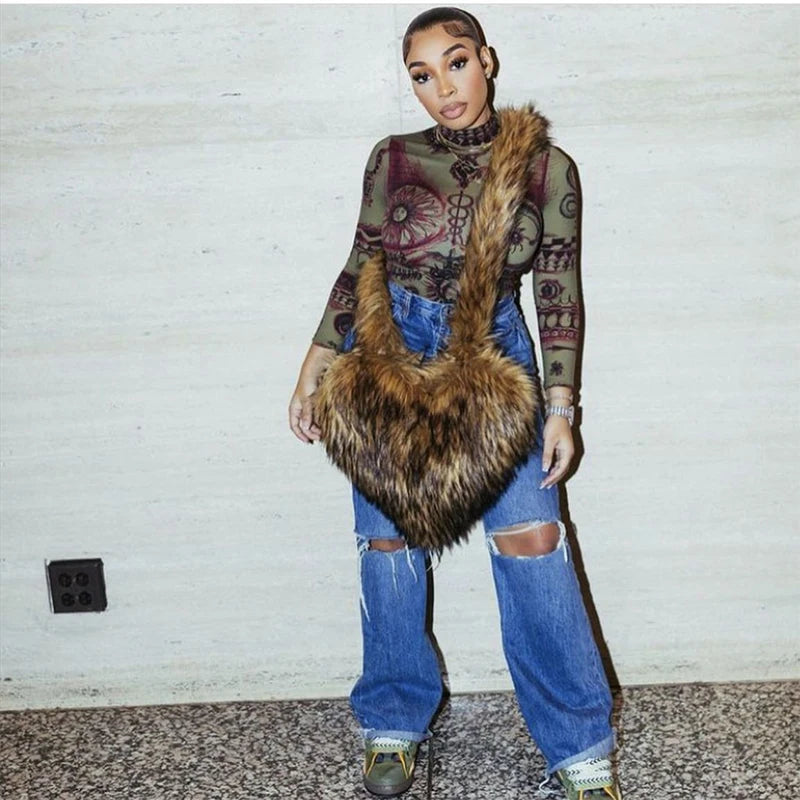 Faux Fox Heart Crossbody Bag - Festigal