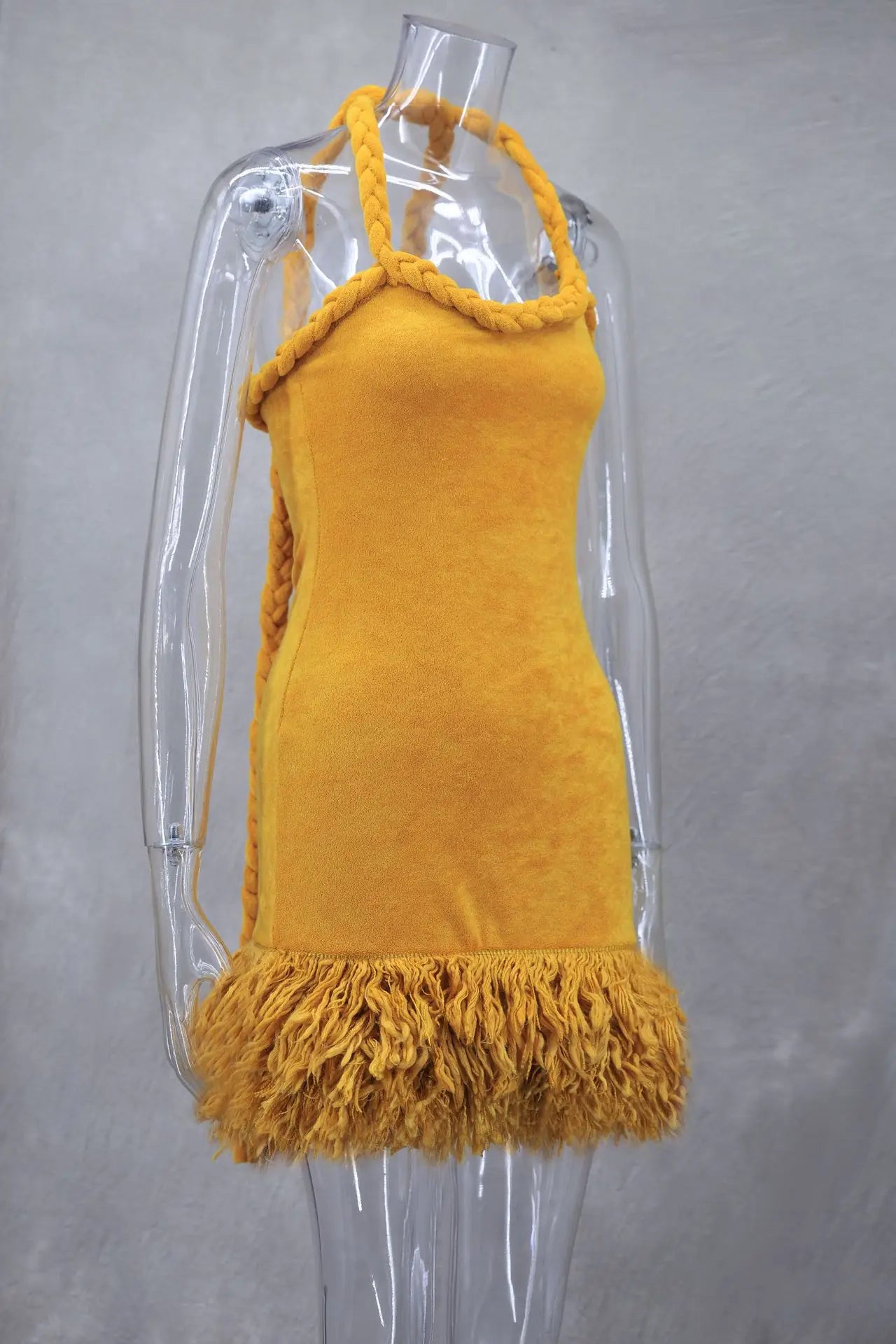 Orange Braided Fluffy Trim Dress - Festigal