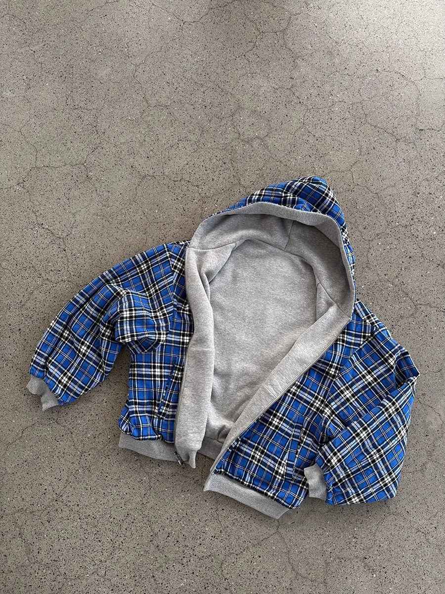 Men's Grey & Blue Check Hoodie