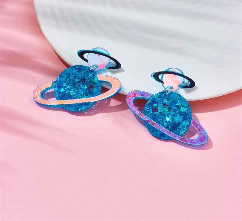 Holographic Saturn Earrings - Festigal