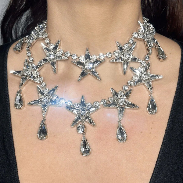 Double Layer Star Rhinestone Necklace - Festigal