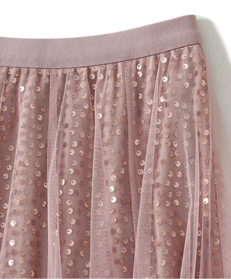 Sequin Mesh Midi Skirt - Festigal