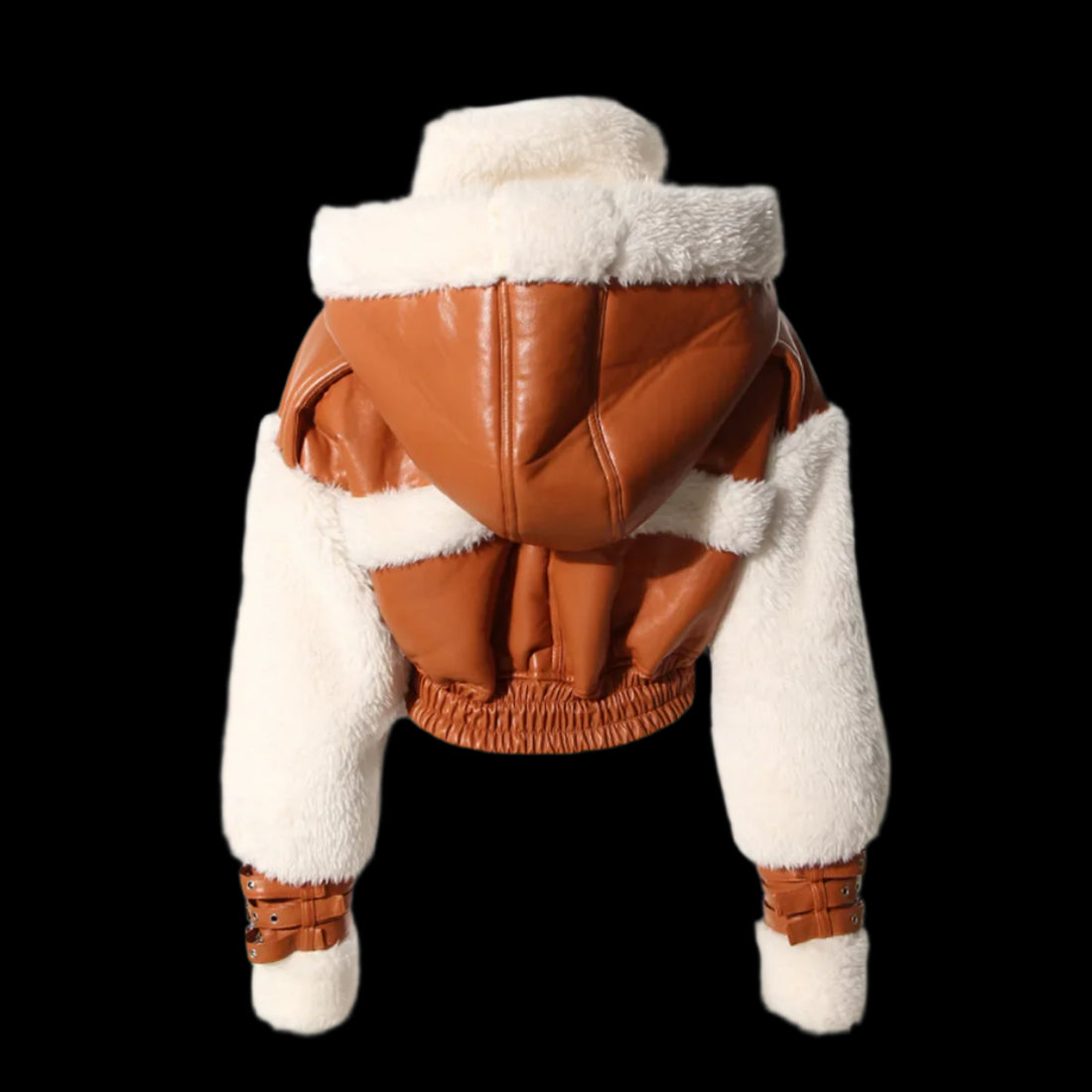 Faux Leather Patchwork Bomber Jacket - Festigal