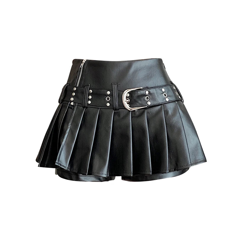 A-Line Pleated Faux Leather Skort - Festigal