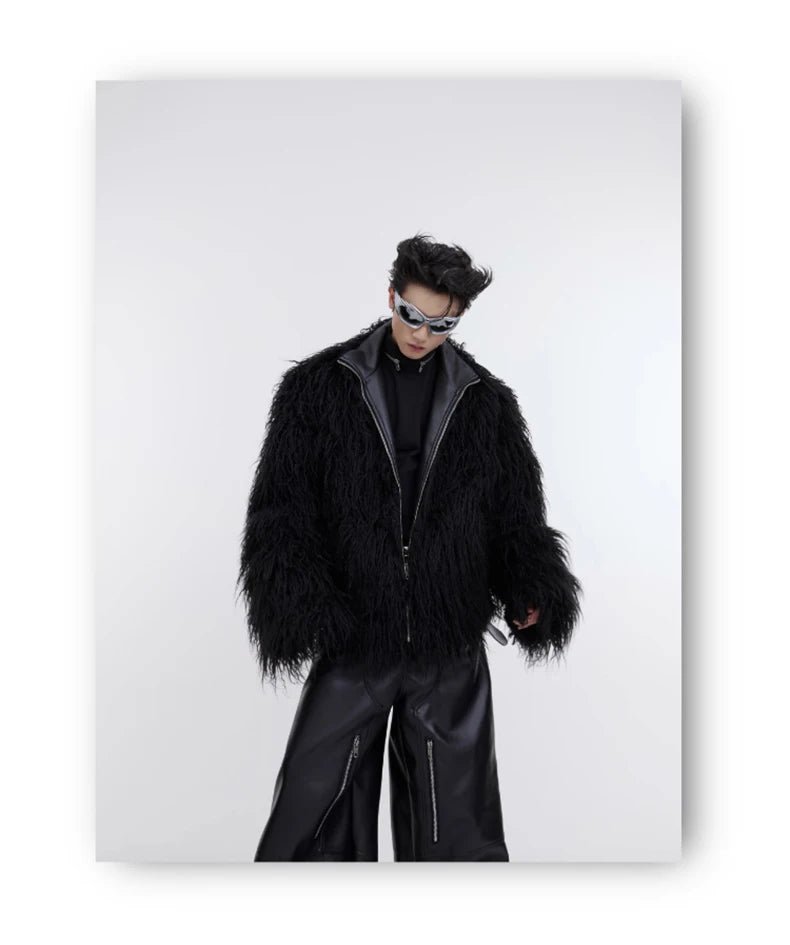 Men's Shaggy Faux Fur Jacket - Festigal