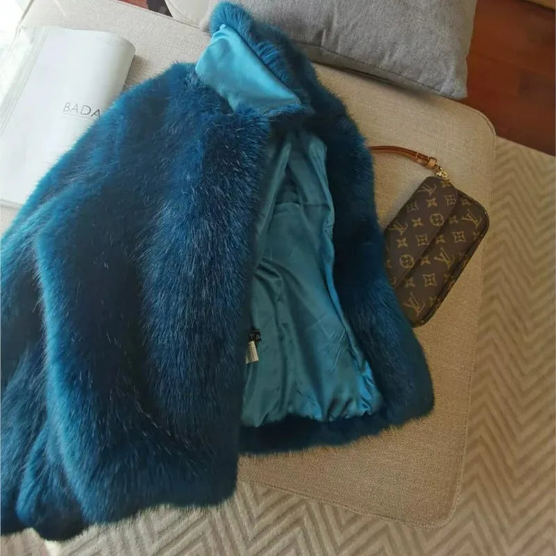 Azure Blue Faux Fur Coat - Festigal