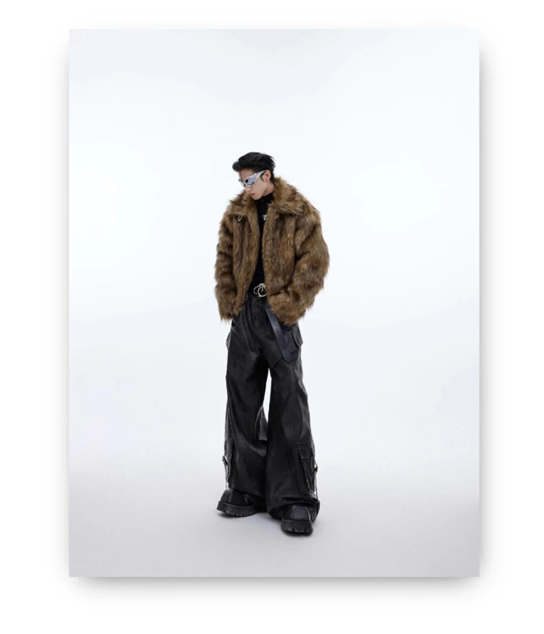 Unisex Brown Faux Fur Coat - Festigal