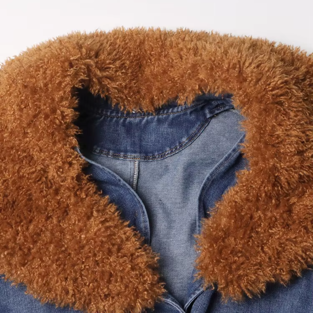 Denim & Fur Collar Trench Coat - Festigal