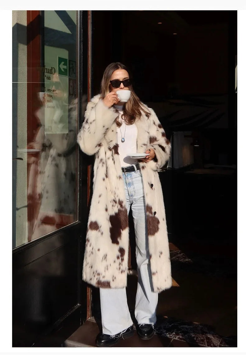 Cow Faux Fur Longline Jacket