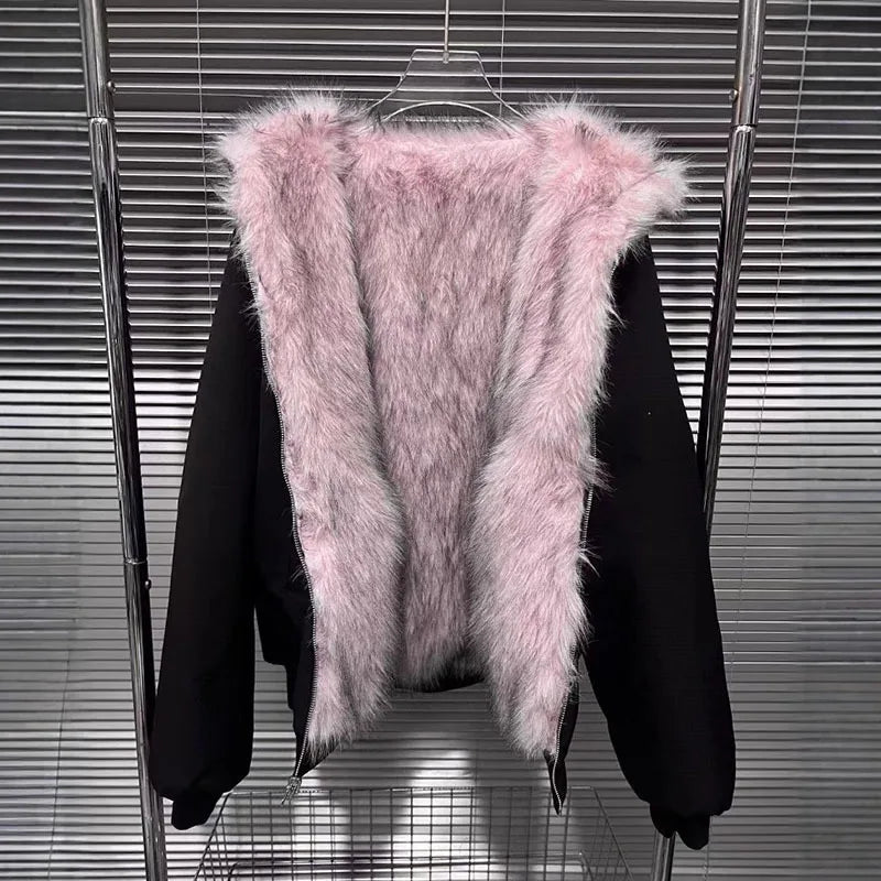 Reversible Black & Pink Fur Jacket - Festigal