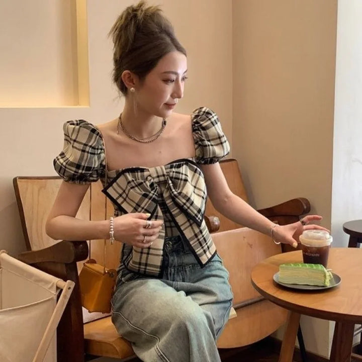 Plaid Bow Crop Top - Festigal