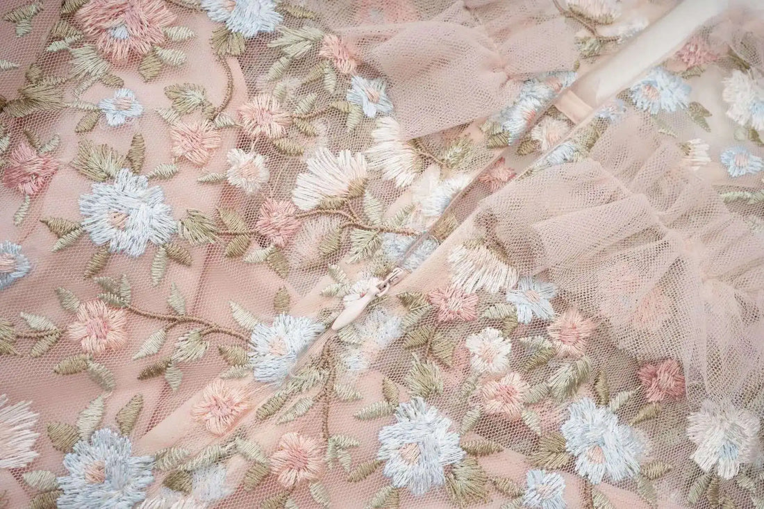 Floral Ruffled Embroidered Maxi Dress