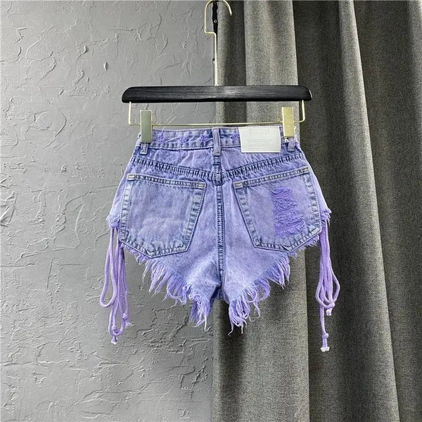 Purple Acid Wash Frayed Shorts - Festigal