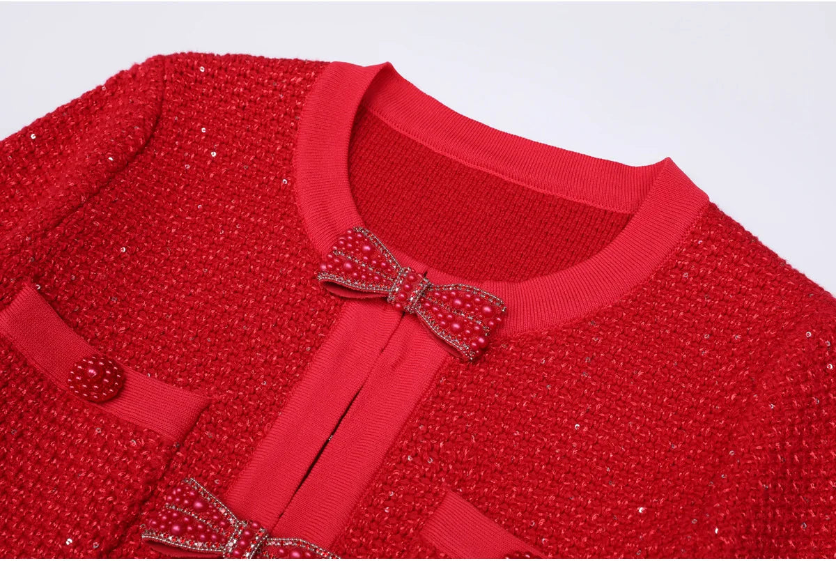 Long Sleeved Bow A-Line Dress