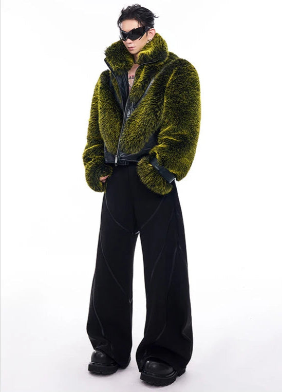 Men's Faux Fur Patchwork Coat - Festigal