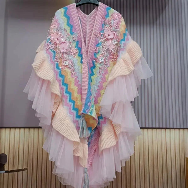 Pastel Ruffle Knit Shawl - Festigal