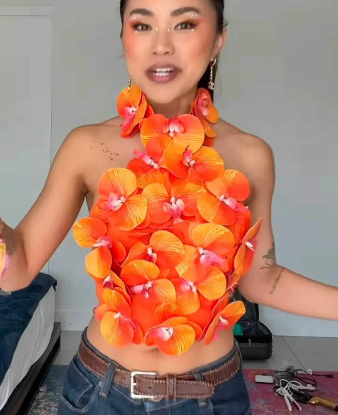 3D Flower Halterneck Top