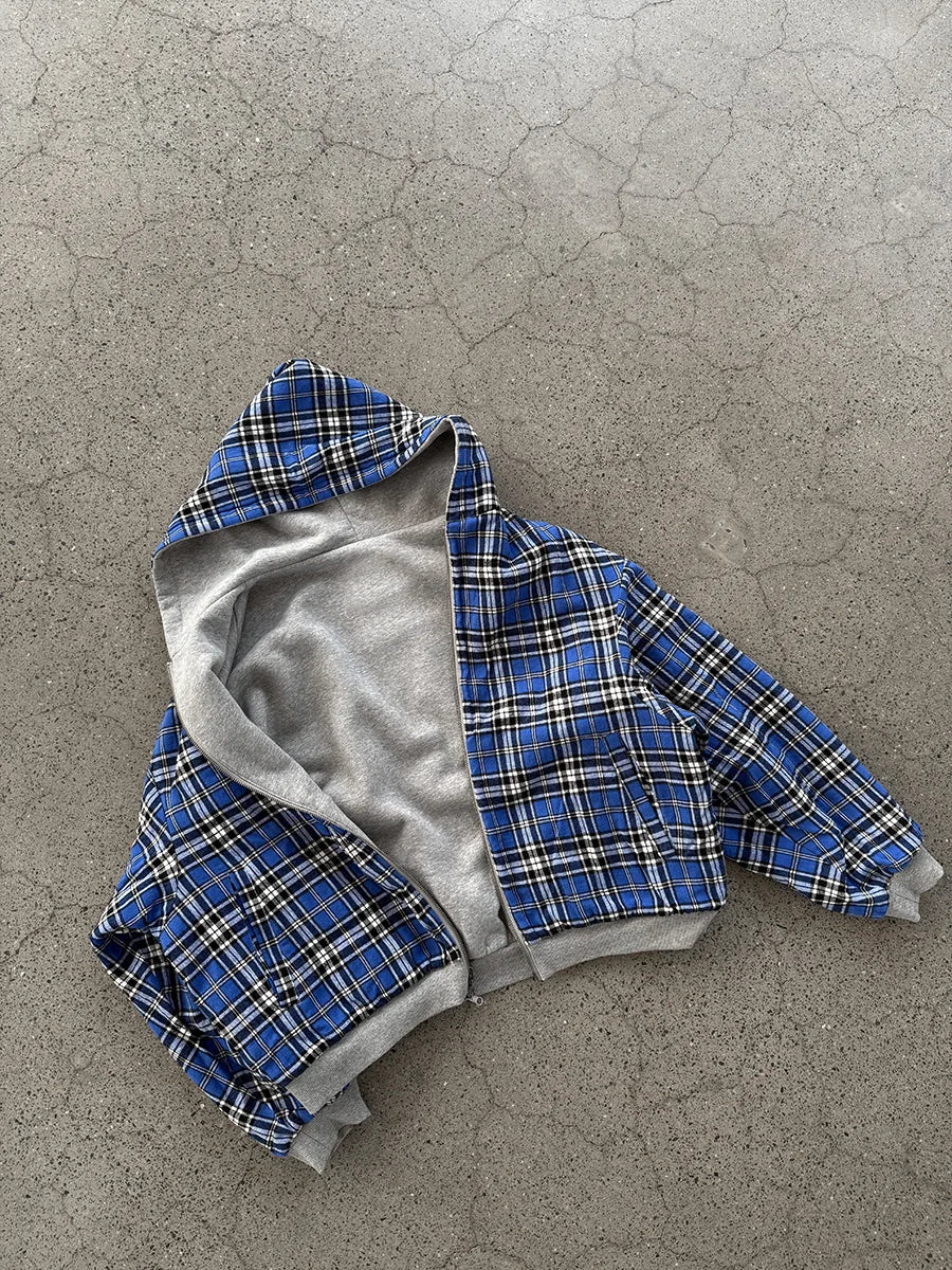 Men's Grey & Blue Check Hoodie