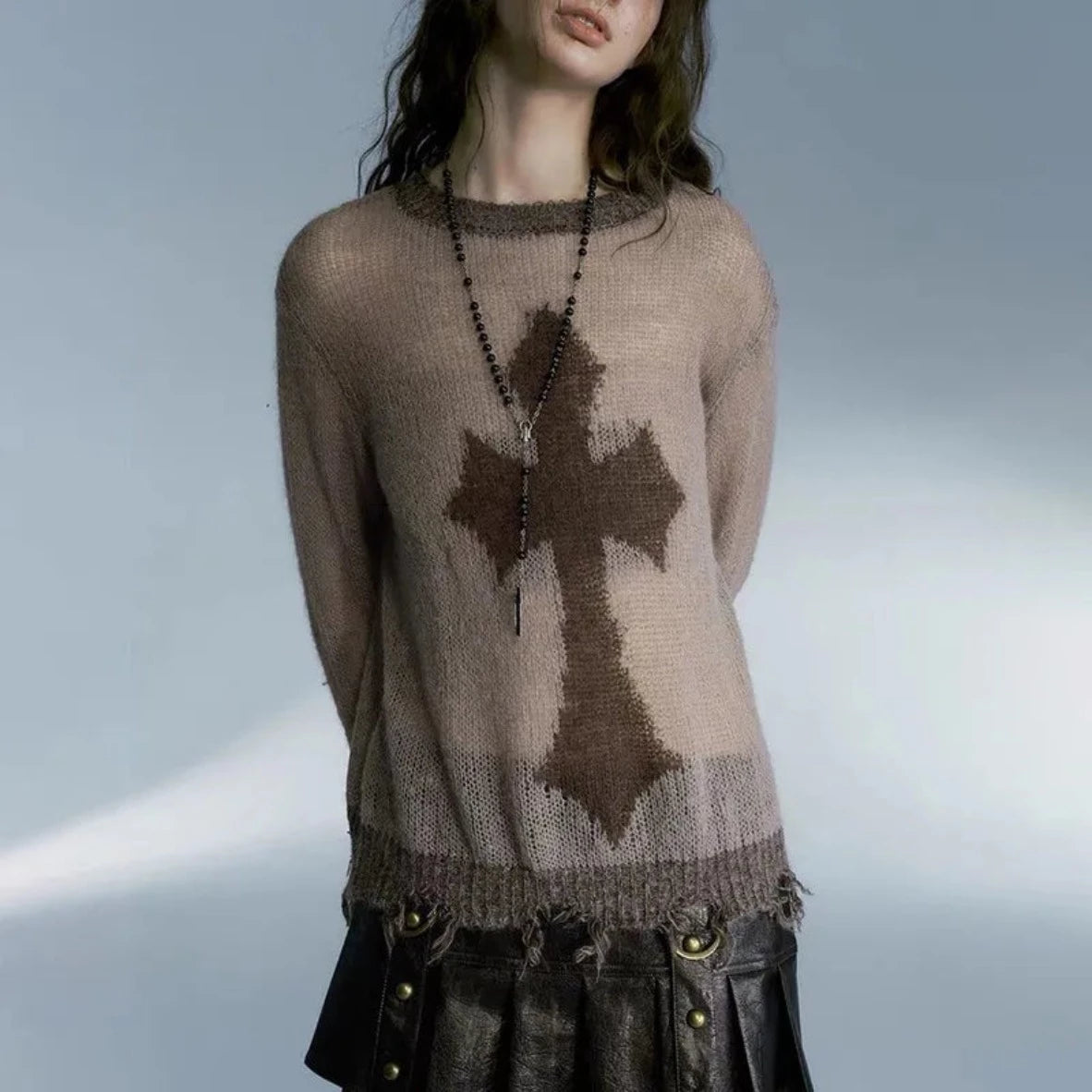 Distressed Grunge Cross Sweater - Festigal