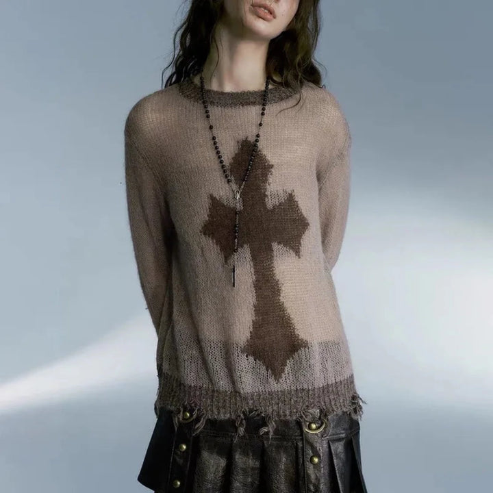 Distressed Grunge Cross Sweater - Festigal
