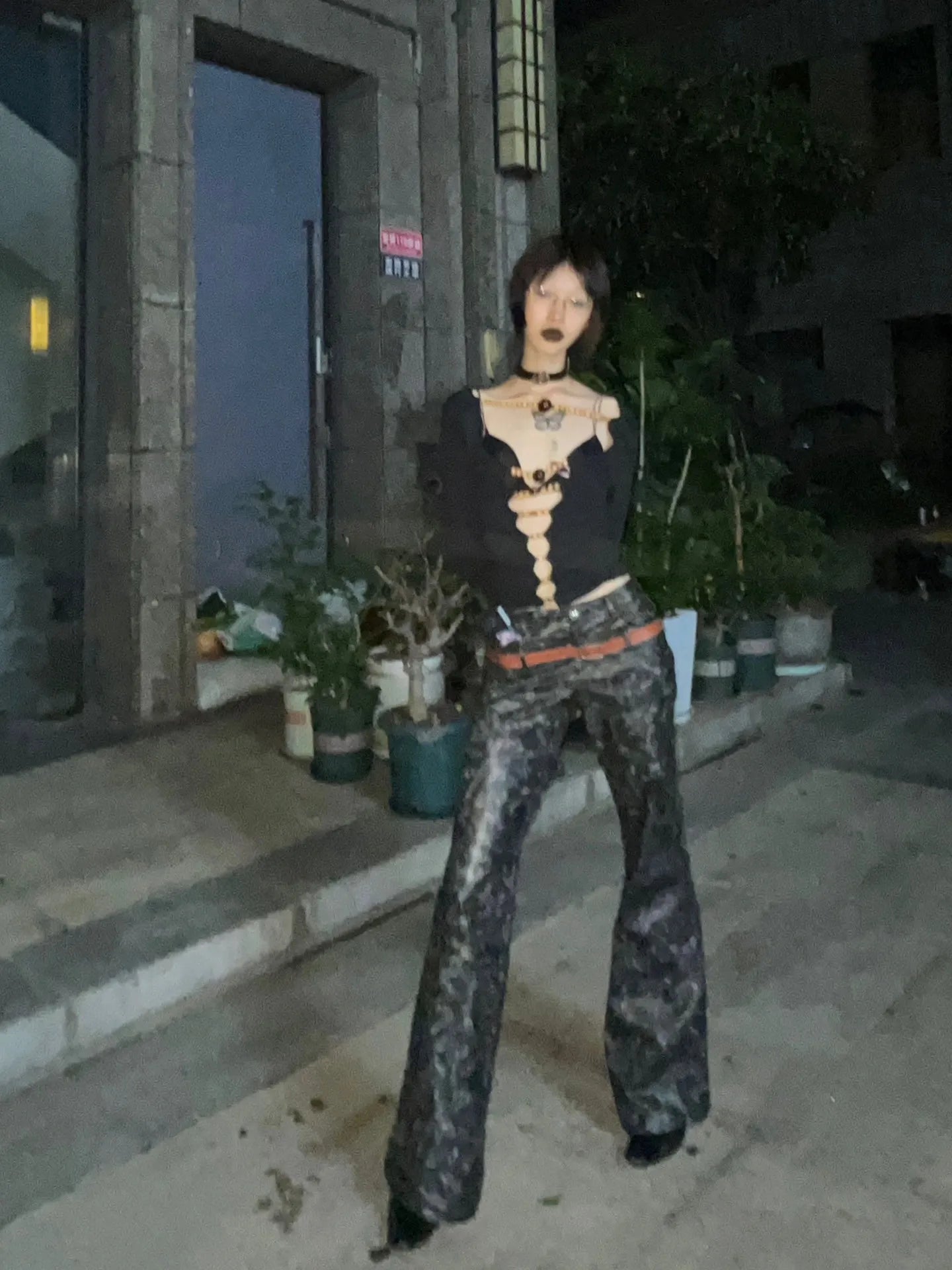 Beaded Hollow Out Long Sleeve Top - Festigal