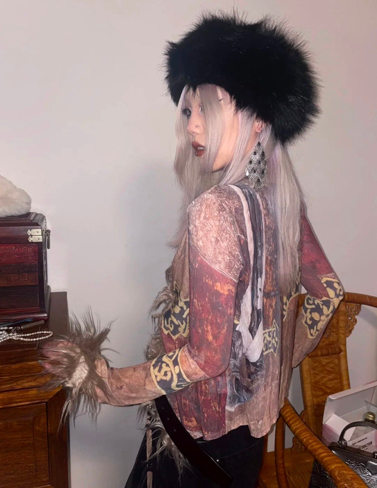 Afghan Shaggy Fur Trim Blouse - Festigal