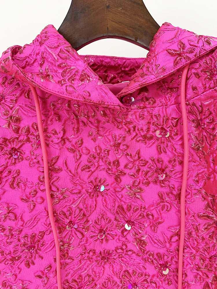 Pink Beaded Floral Hoodie - Festigal