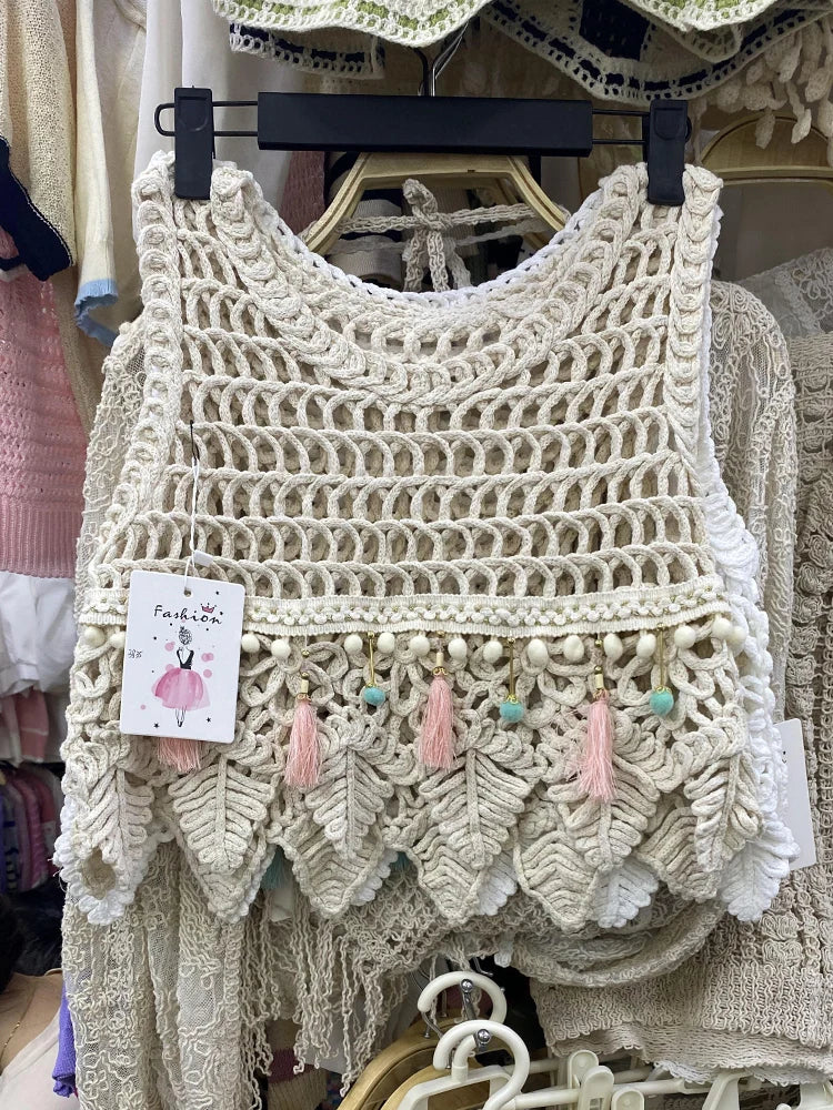 Knitted Leaf & Tassel Crop Top - Festigal