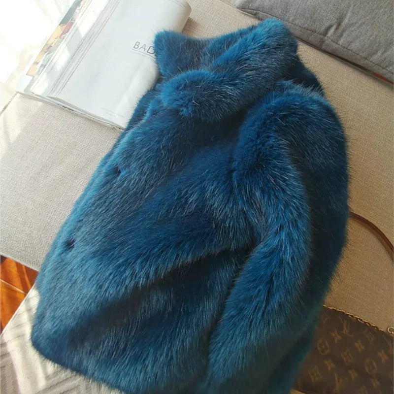 Azure Blue Faux Fur Coat - Festigal