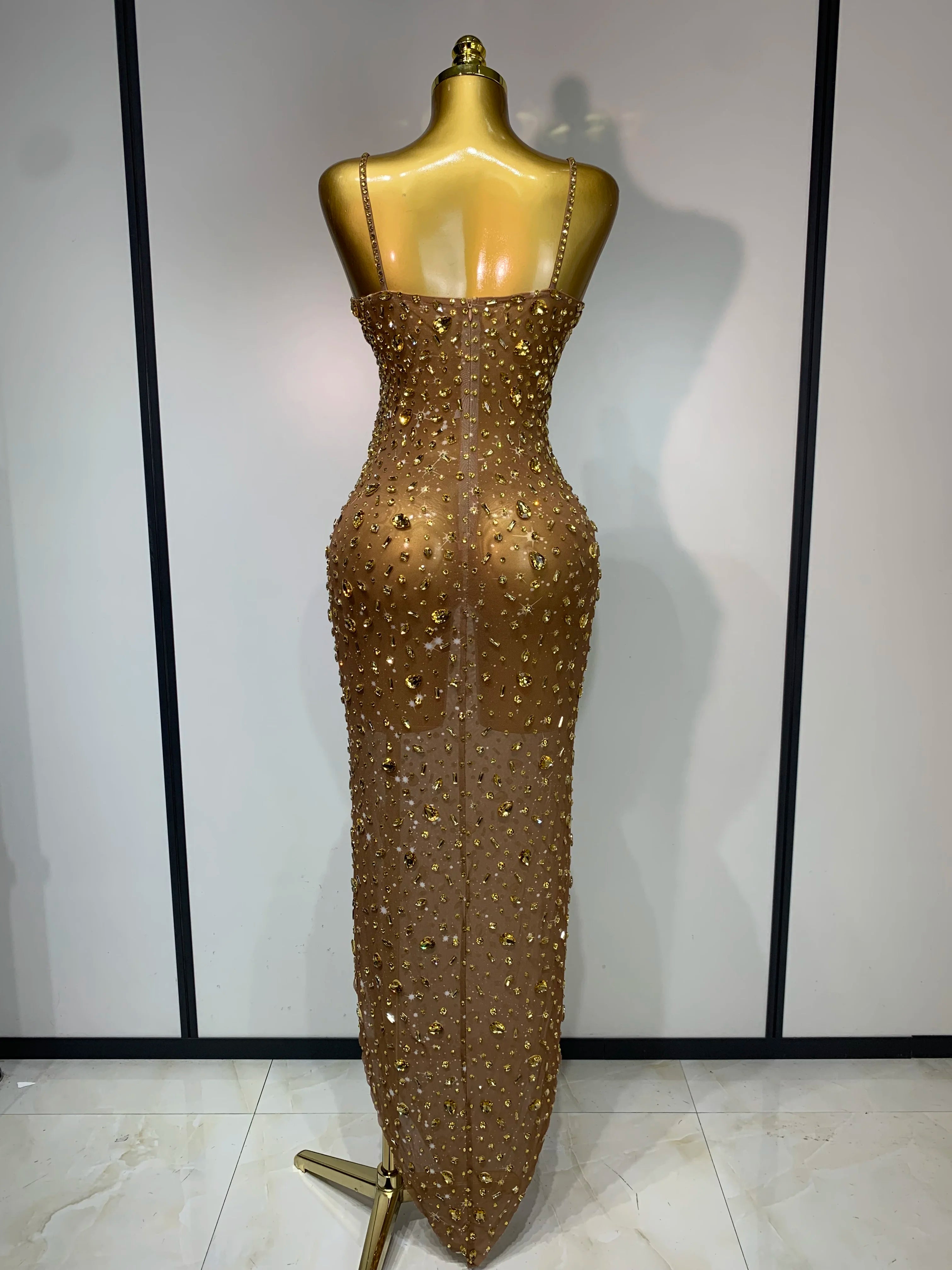 Rhinestone Mesh Maxi Dress